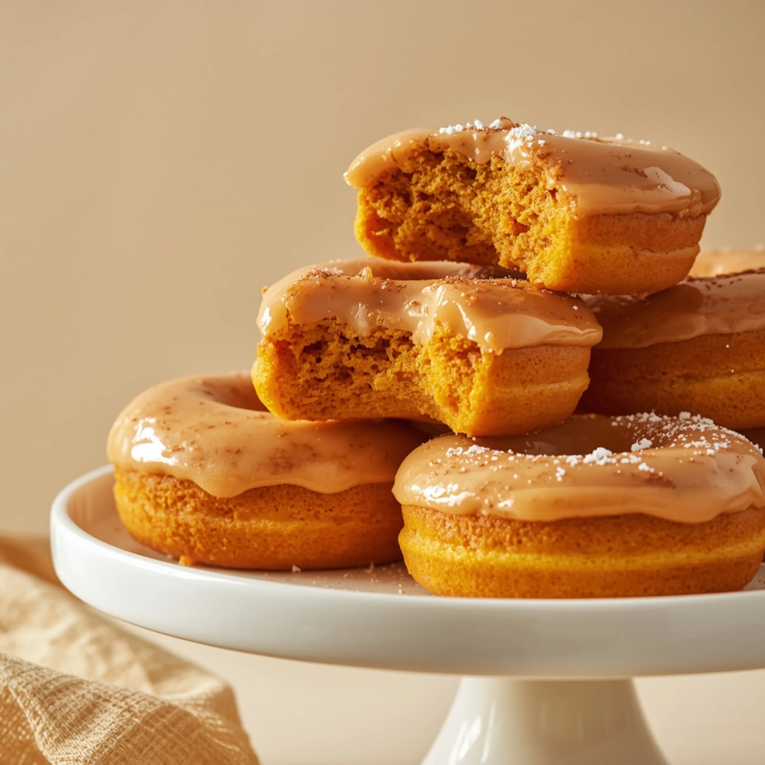 Close-up of Pumpkin Buttermilk Donuts dessert with a soft texture and elegant garnish