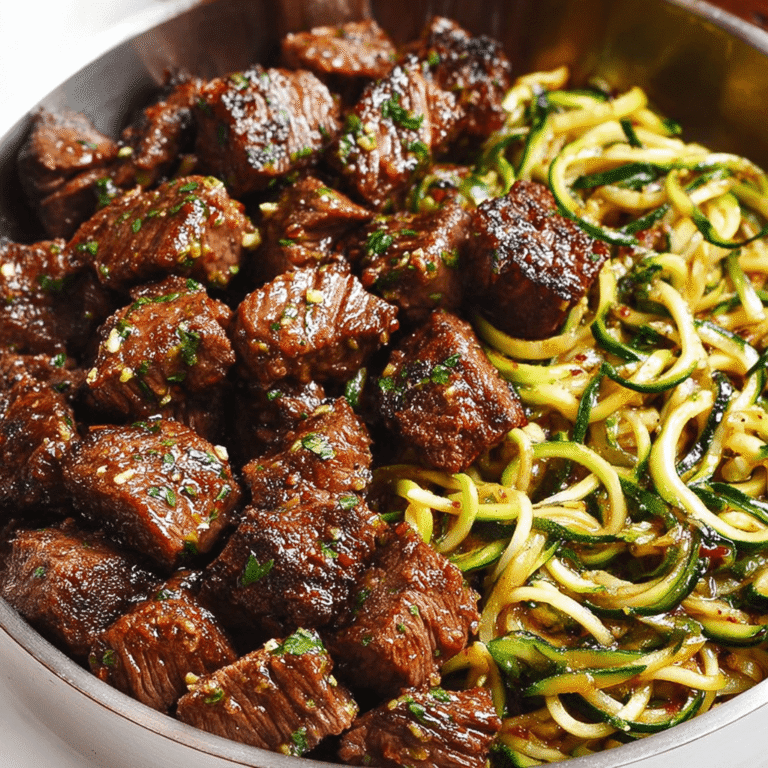 Sizzling Garlic Butter Steak Bites with Zucchini Noodles