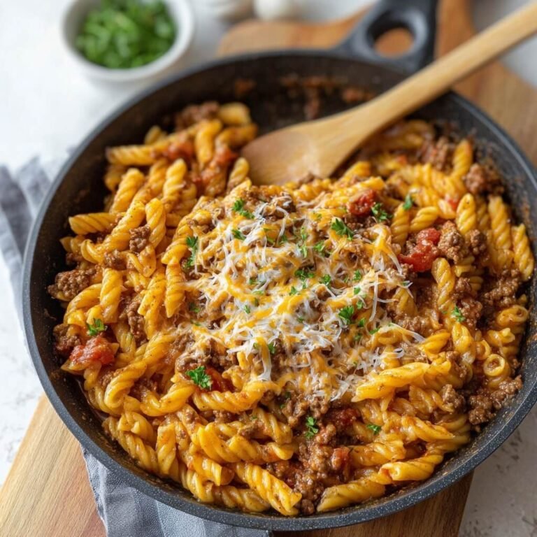 Easy 5 Ingredient Cheesy Beef Pasta Skillet Dinner for Busy Weeknights