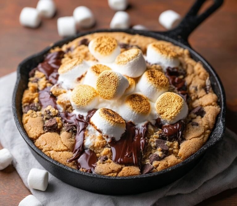 Gooey Skillet S’mores Cookie with Golden Marshmallows Recipe for Perfect Campfire Comfort