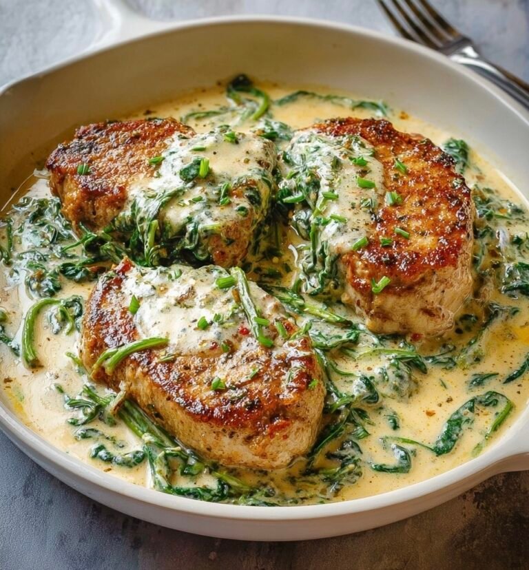 How to Make Boneless Pork Chops in Creamy Garlic Spinach Sauce