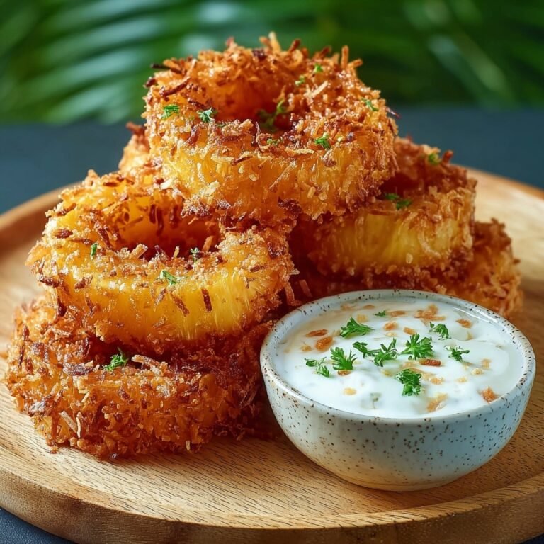 Crispy Fried Pineapple Rings with Coconut Crust and Creamy Dip Recipe