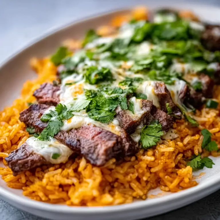 Creamy Queso Rice with Juicy Steak Strips: A Flavorful Weeknight Dinner